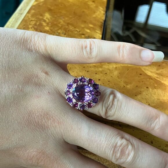 Natural Rose De France Amethyst Garnet Sterling Silver Cocktail Ring Size 7 - Picture 3 of 8